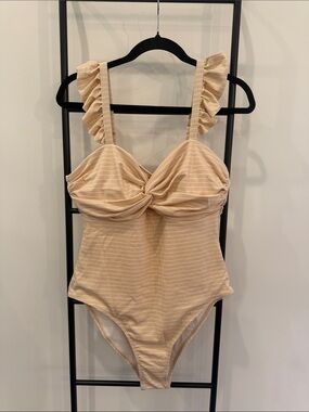 Ruffled Strap One-Piece Swimsuit in Peach Stripe